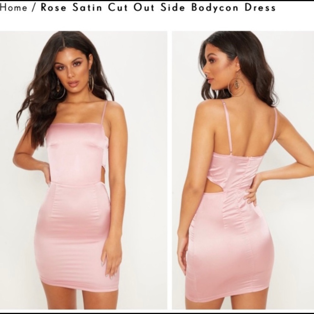 PrettyLittleThing: Rose Satin Cut Out Side Bodycon Dress
